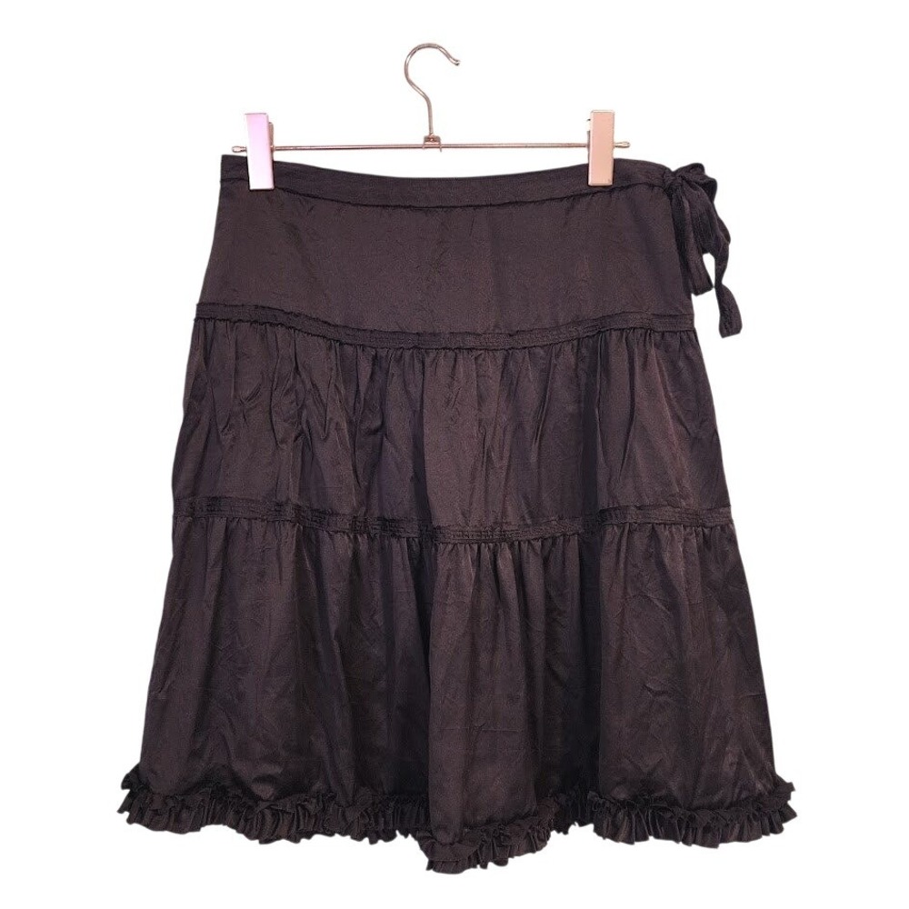 BANANA REPUBLIC Y2K 100% Silk Tiered Ruffle Mini Skirt Brown Lined size 4